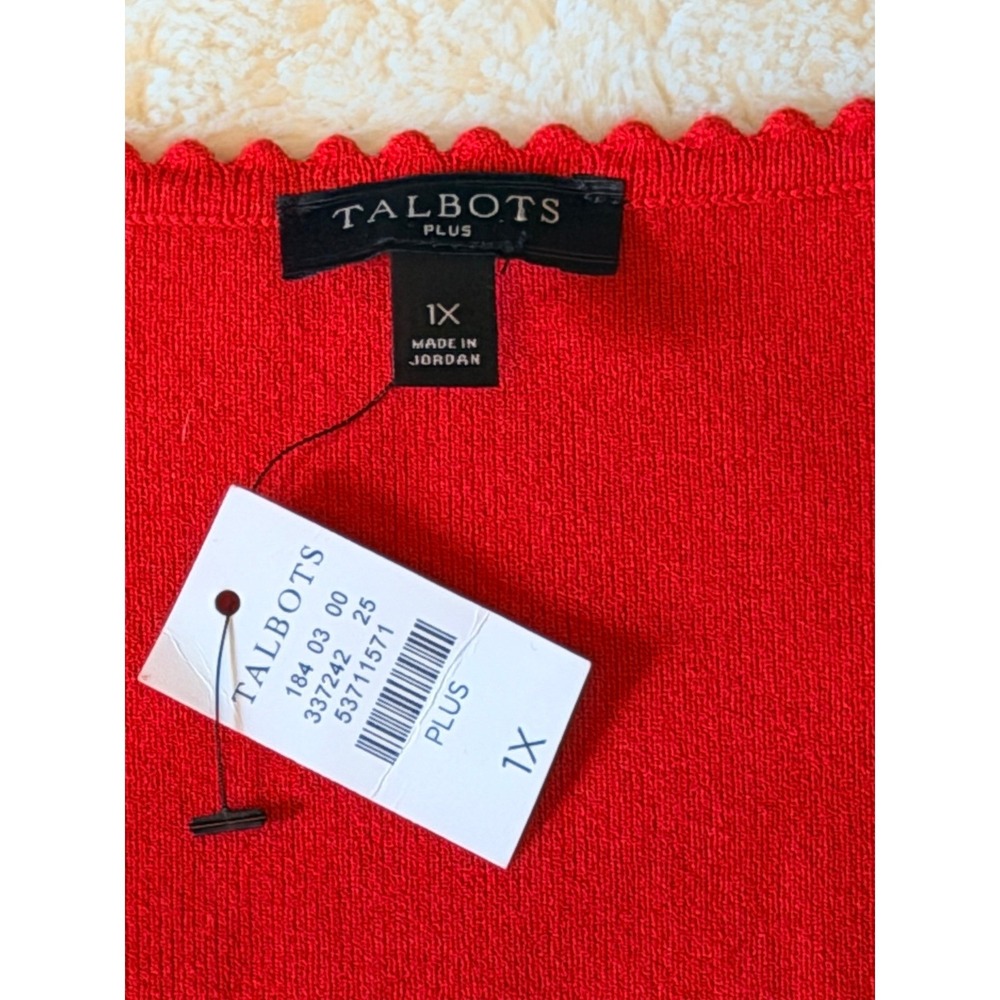 Talbots Plus Red Scalloped Scoop Neck Short Sleeve Sweater 1X NWT - Picture 2 of 4